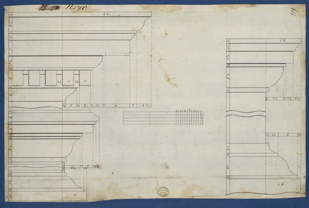 Moldings for Library Bookcase, from Chippendale Drawings, Vol. II by Thomas Chippendale, drawing, 1753