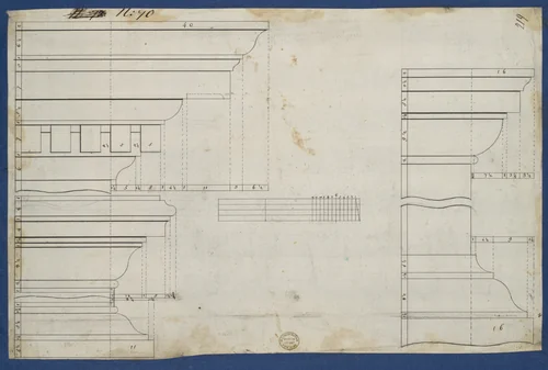 Moldings for Library Bookcase, from Chippendale Drawings, Vol. II by Thomas Chippendale, drawing, 1753