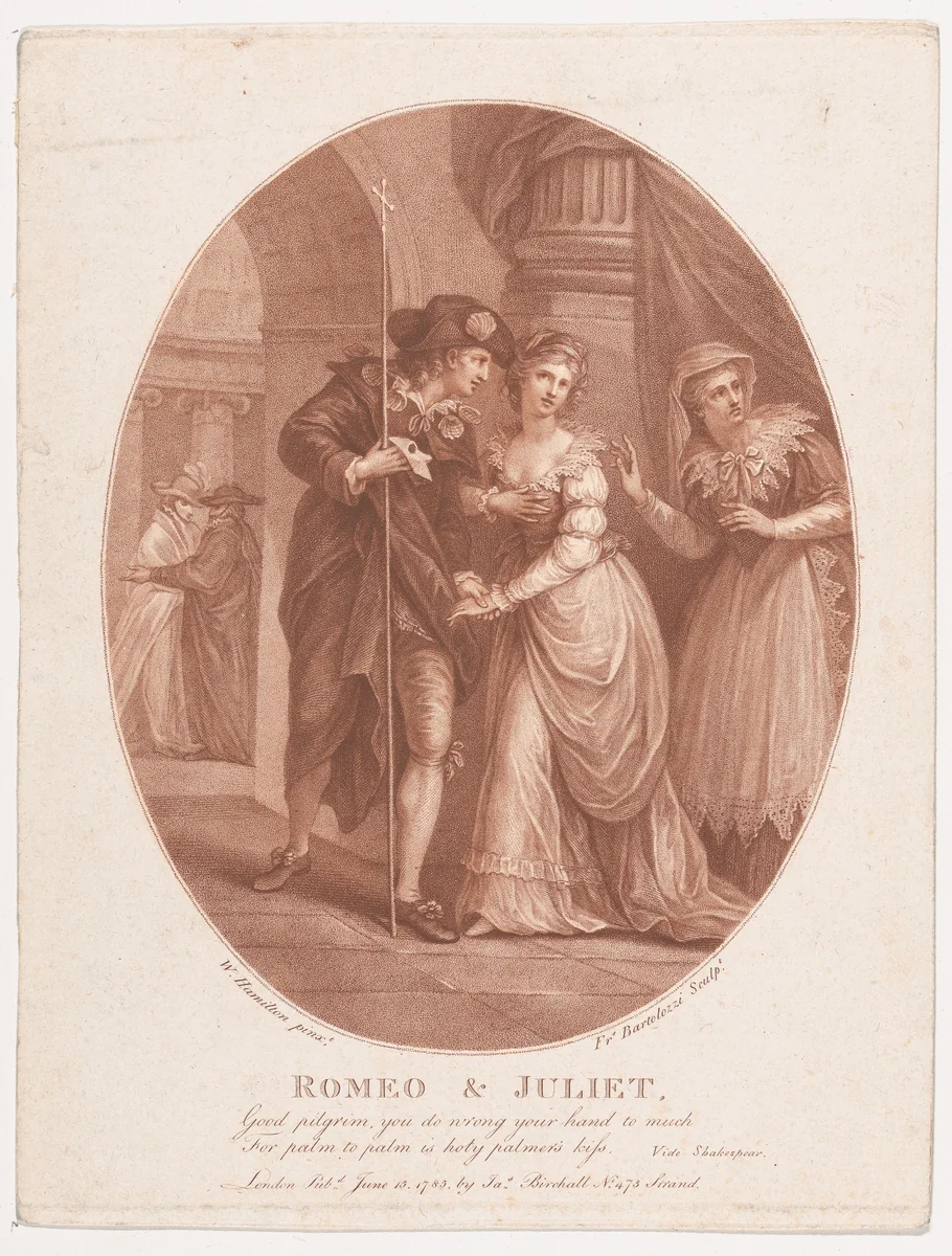 Romeo and Juliet at the Masquerade (Shakespeare, Romeo and Juliet, Act 1, Scene 5) by Francesco Bartolozzi, print, 1785
