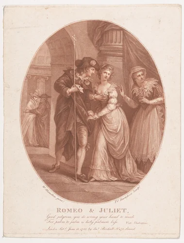 Romeo and Juliet at the Masquerade (Shakespeare, Romeo and Juliet, Act 1, Scene 5) by Francesco Bartolozzi, print, 1785