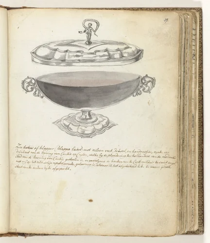 Drinkvat van de koning van Kandy by Jan Brandes, drawing, 1786
