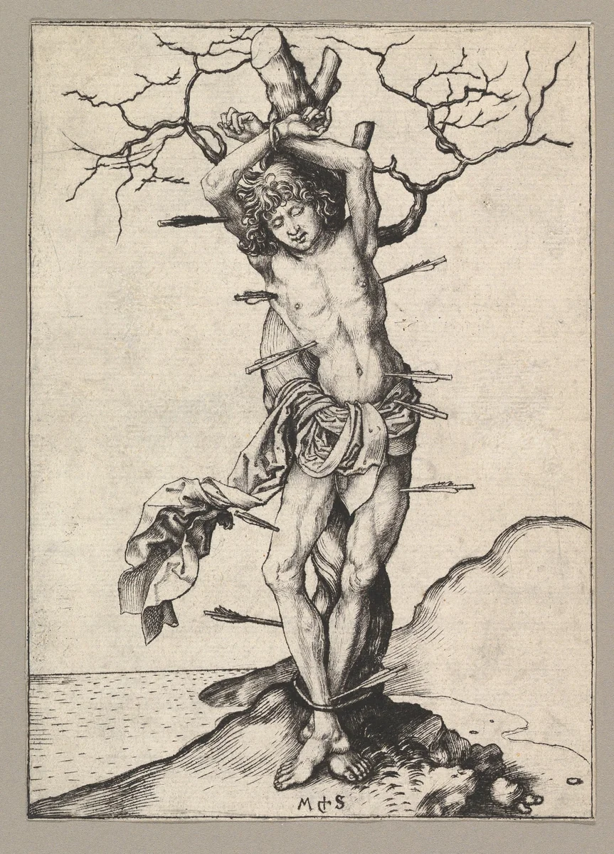 Saint Sebastian by Martin Schongauer, print, 1470-1491