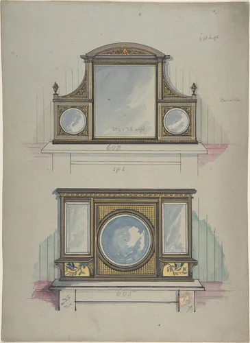 Design for Two Mirrors over Mantels by anonymous, drawing, 1840-1899