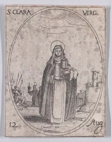 Ste. Claire, vierge (St. Clare, Virgin), August 12th, from "Les Images De Tous Les Saincts et Saintes de L'Année" (Images of All of the Saints and Religious Events of the Year) by Jacques Callot, print, 1636