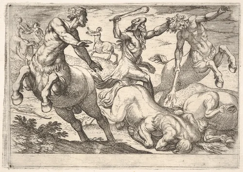 Hercules and the Centaurs, from "The Labors of Hercules" by Antonio Tempesta, print, 1608