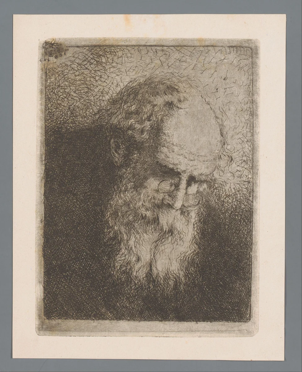 Portret van een onbekende oude man met bril by Willem Linnig, print, 1864