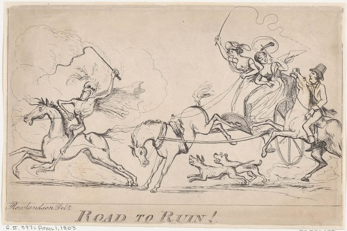 Road to Ruin! by Thomas Rowlandson, print, 1803