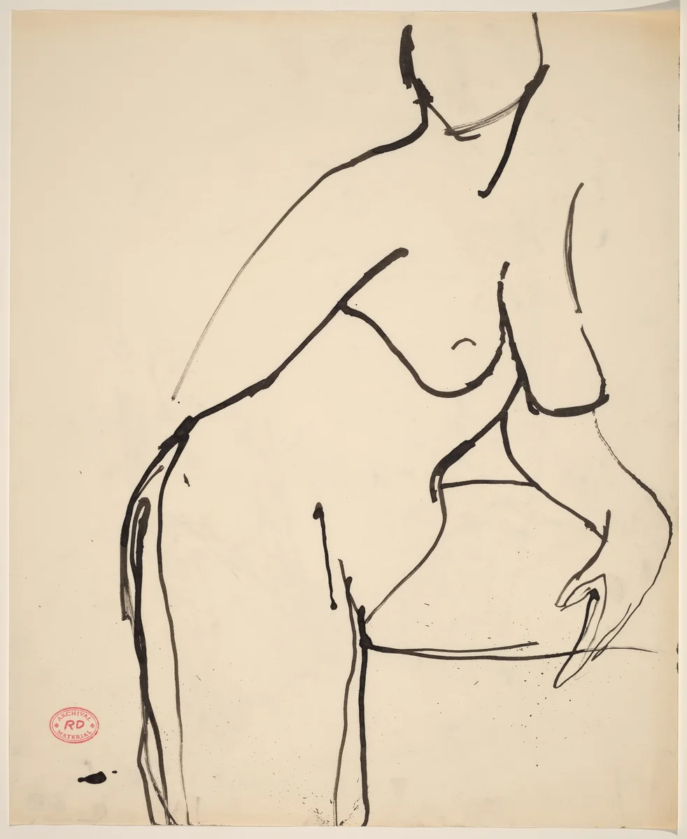 Untitled [standing nude leaning on her elevated left leg] by Richard Diebenkorn, drawing, 1955-1967