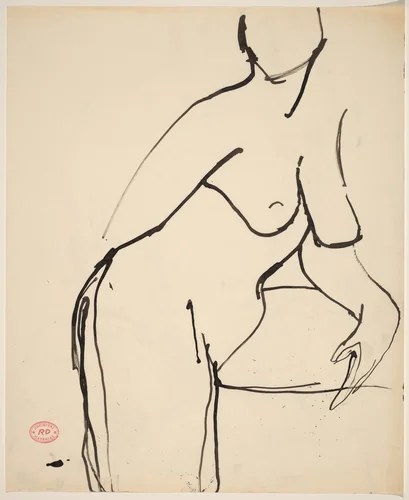 Untitled [standing nude leaning on her elevated left leg] by Richard Diebenkorn, drawing, 1955-1967