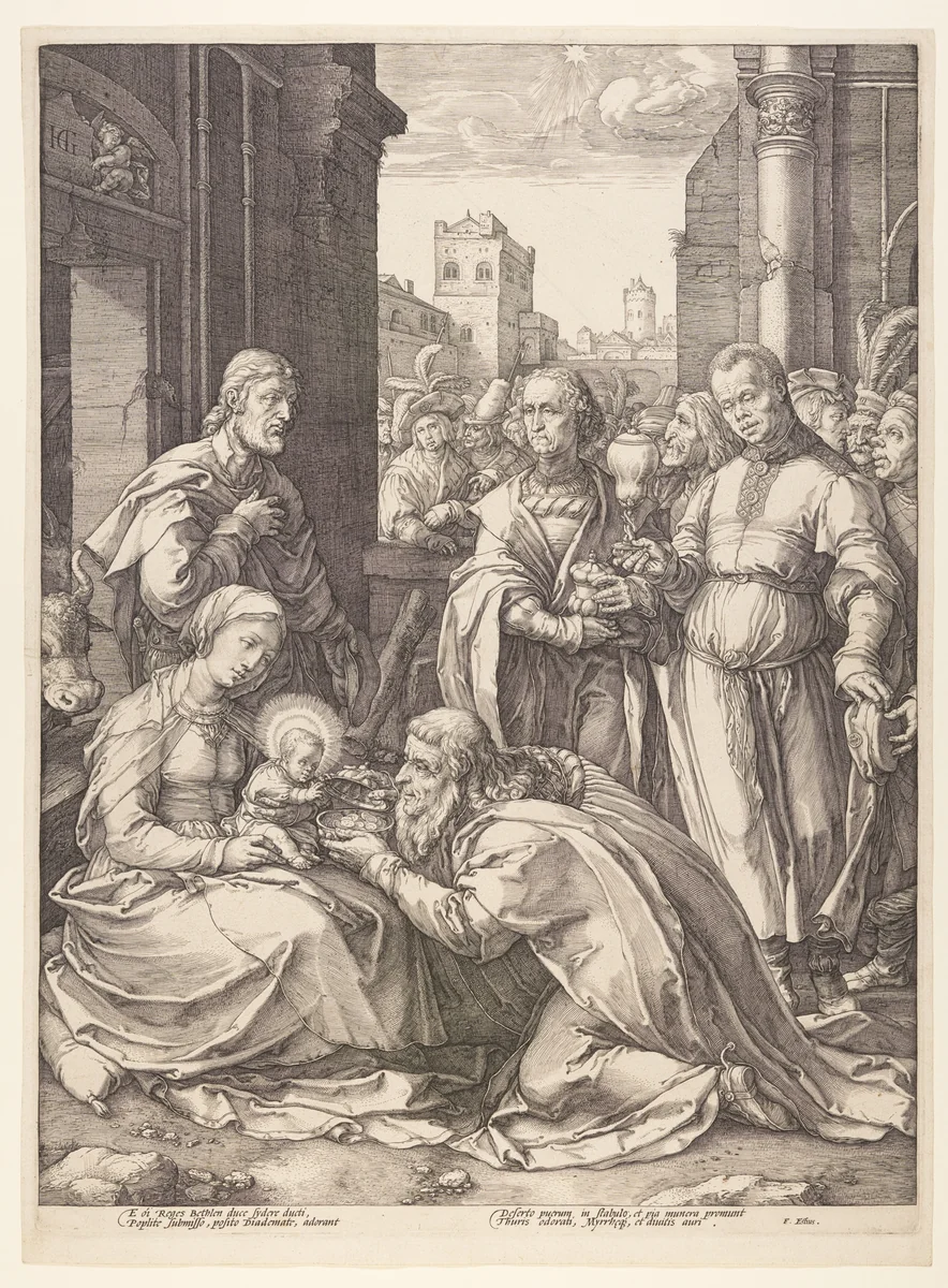 The Adoration of the Magi, from The Birth and Early Life of Christ by Hendrick Goltzius, print, 1593