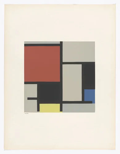 Composition from Art of Today, Masters of Abstract Art (Art d'aujourd'hui, maîtres de l'art abstrait), Album I by Piet Mondrian, print, 1953