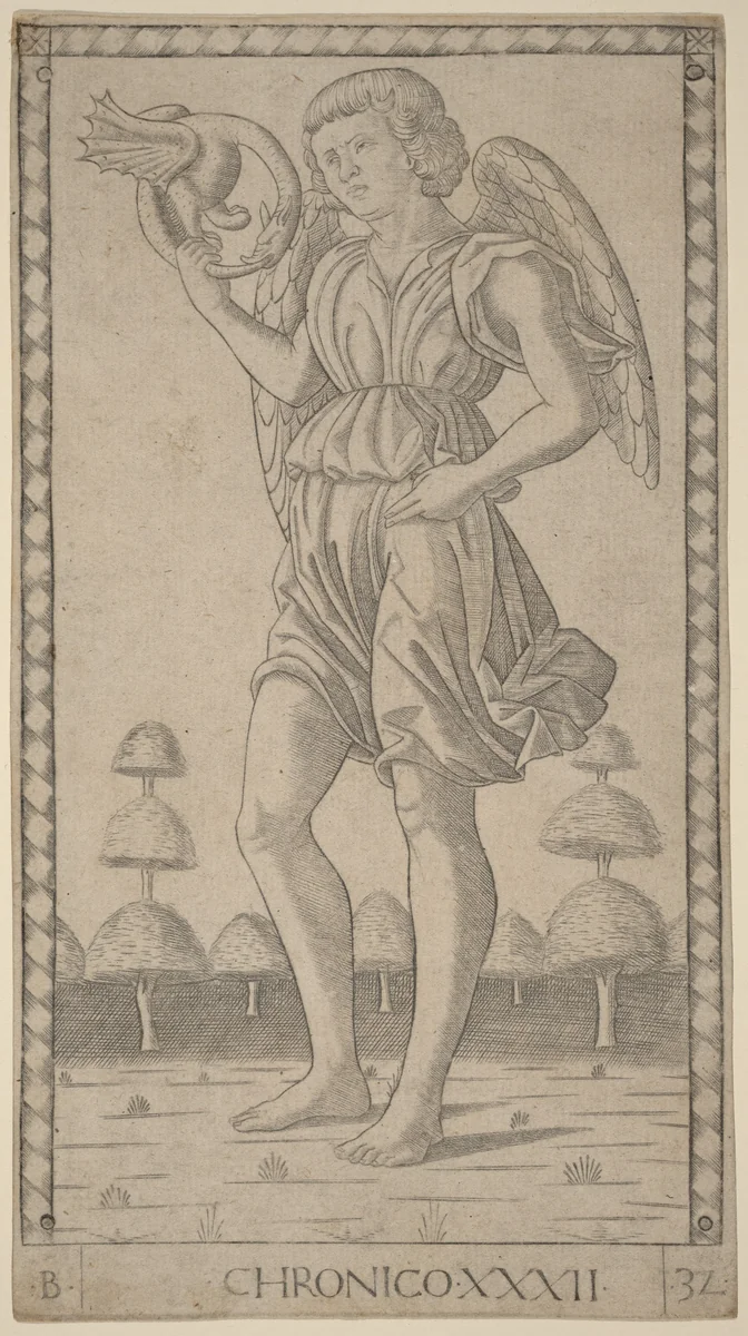Chronico (Genius of Time) by Master of the E-Series Tarocchi, print, 1465