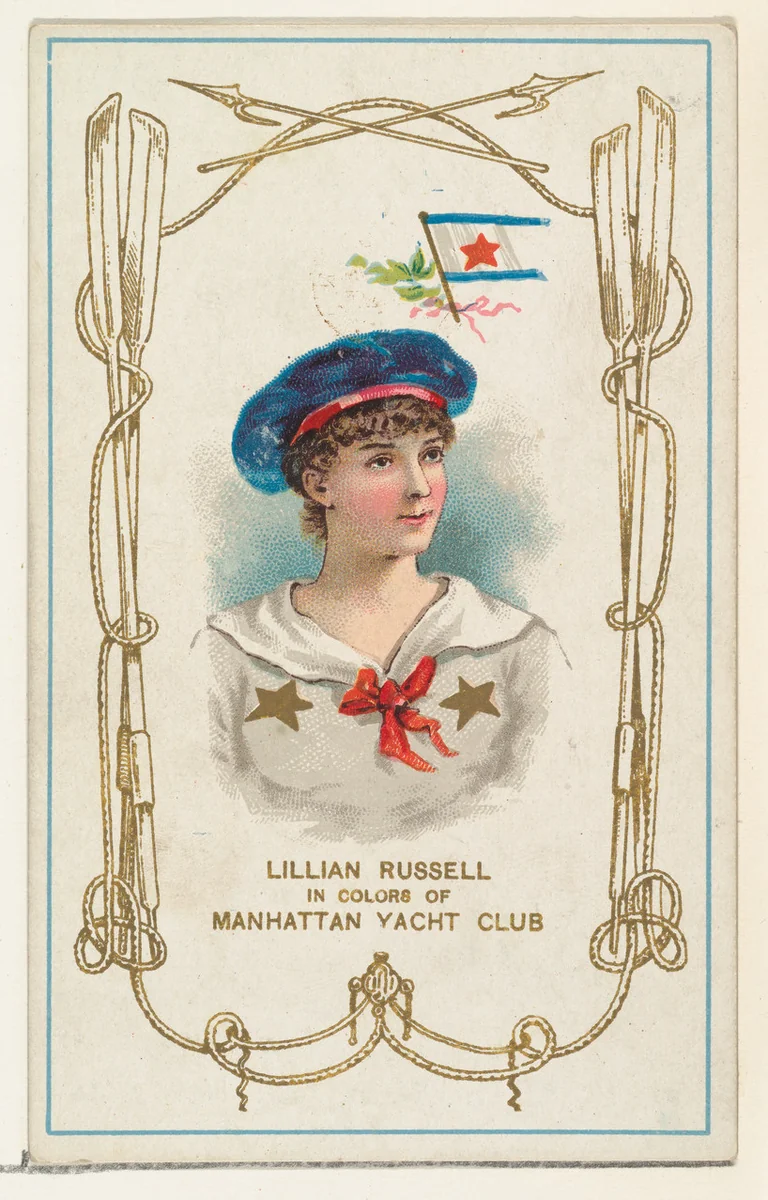 Lillian Russell in Colors of Manhattan Yacht Club, from the Yacht Colors of the World series (N140) issued by Duke Sons & Co. to promote Honest Long Cut Tobacco by W. Duke, Sons & Co., print, 1890
