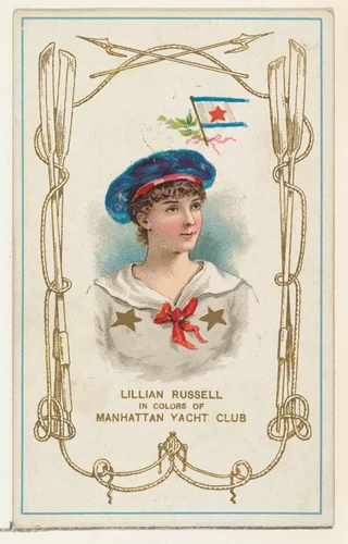 Lillian Russell in Colors of Manhattan Yacht Club, from the Yacht Colors of the World series (N140) issued by Duke Sons & Co. to promote Honest Long Cut Tobacco by W. Duke, Sons & Co., print, 1890
