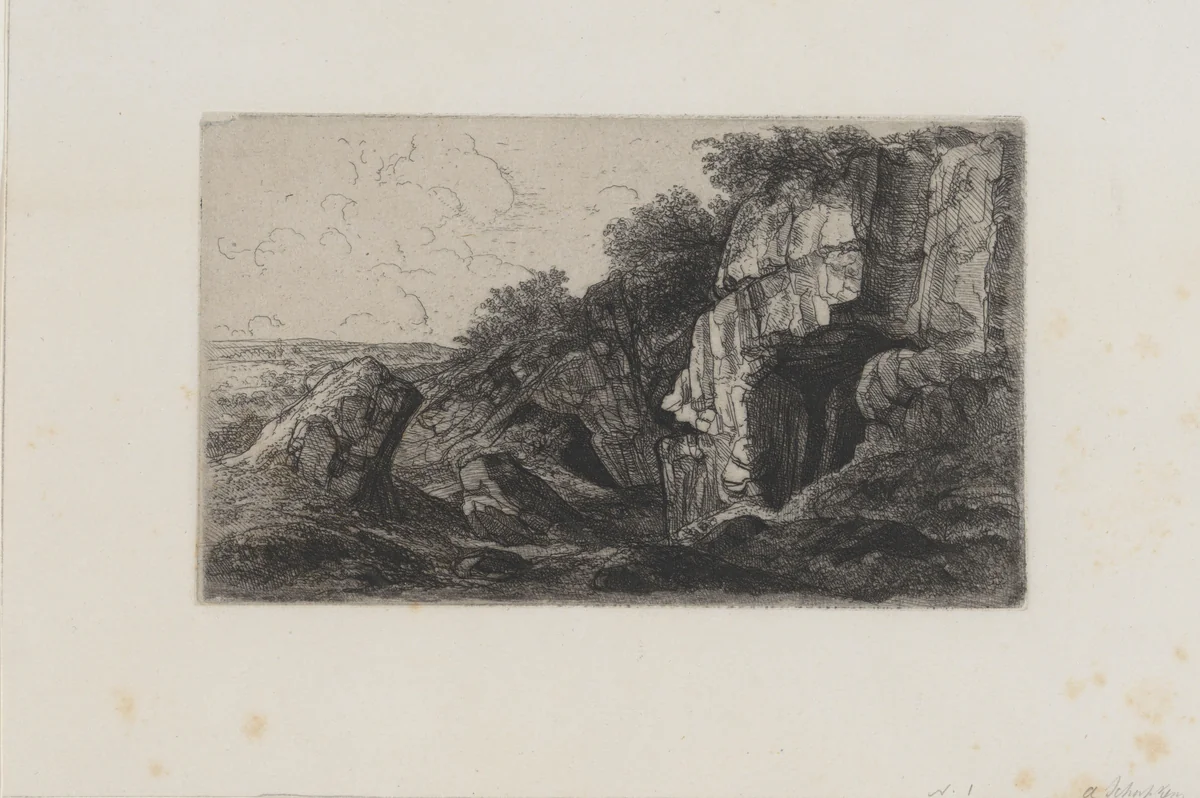 Sint Pietersberg met twee ingangen naar groeven by Alexander Schaepkens, print, 1859