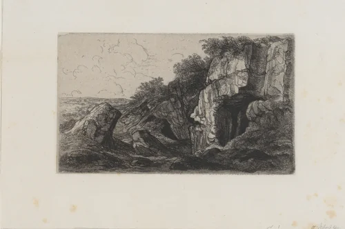 Sint Pietersberg met twee ingangen naar groeven by Alexander Schaepkens, print, 1859