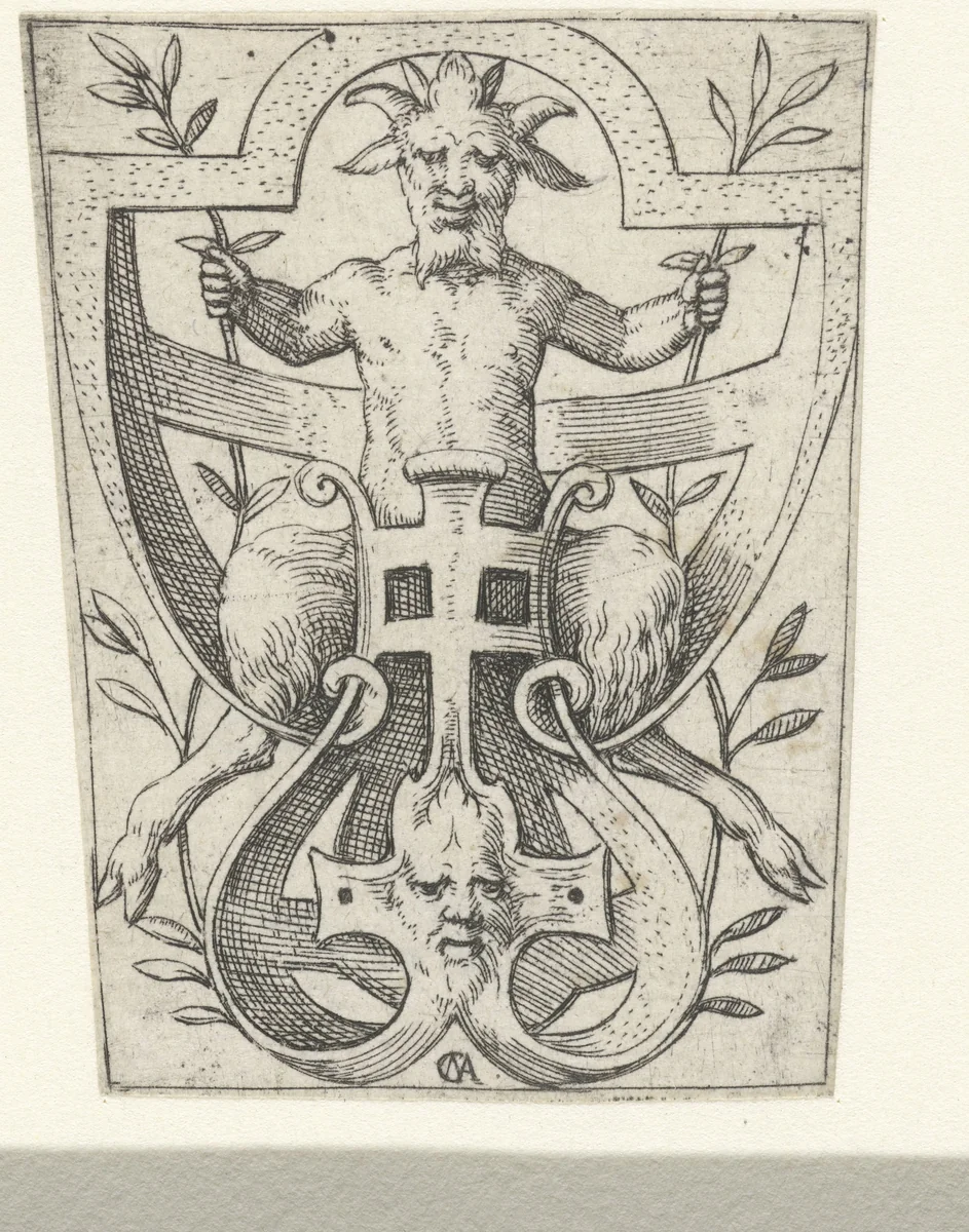 Ornament met sater by Unknown, print, 1550