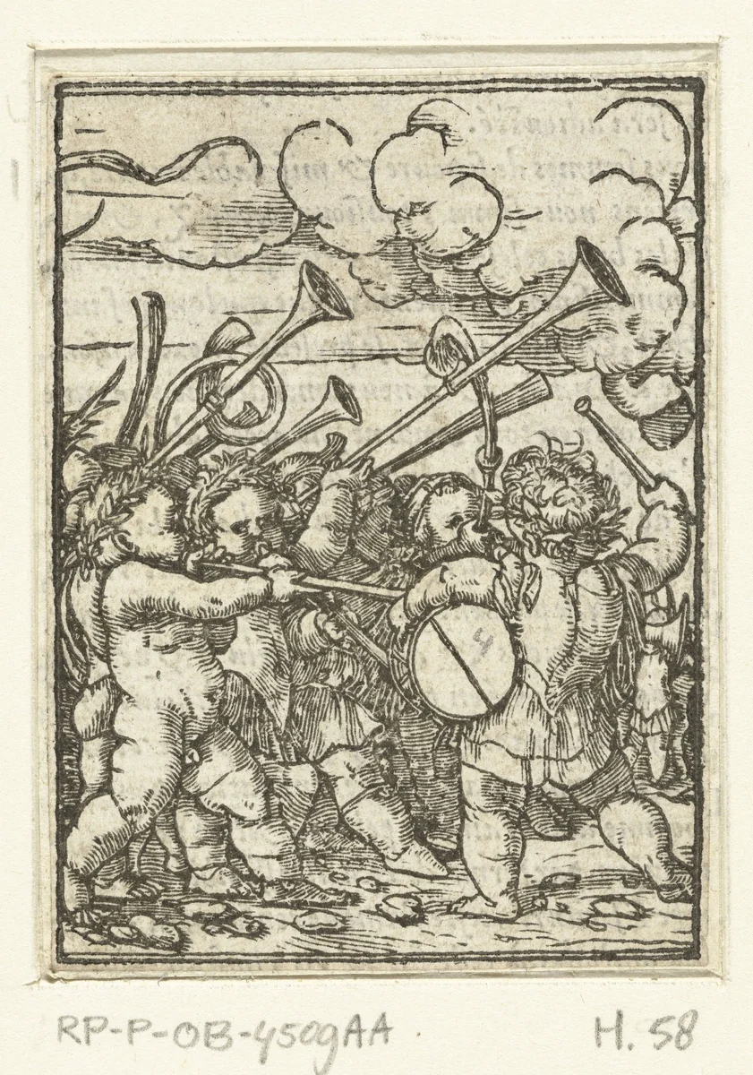 Kinderen met muziekinstrumenten by Veit Rudolf Specklin, print, 1547-1550