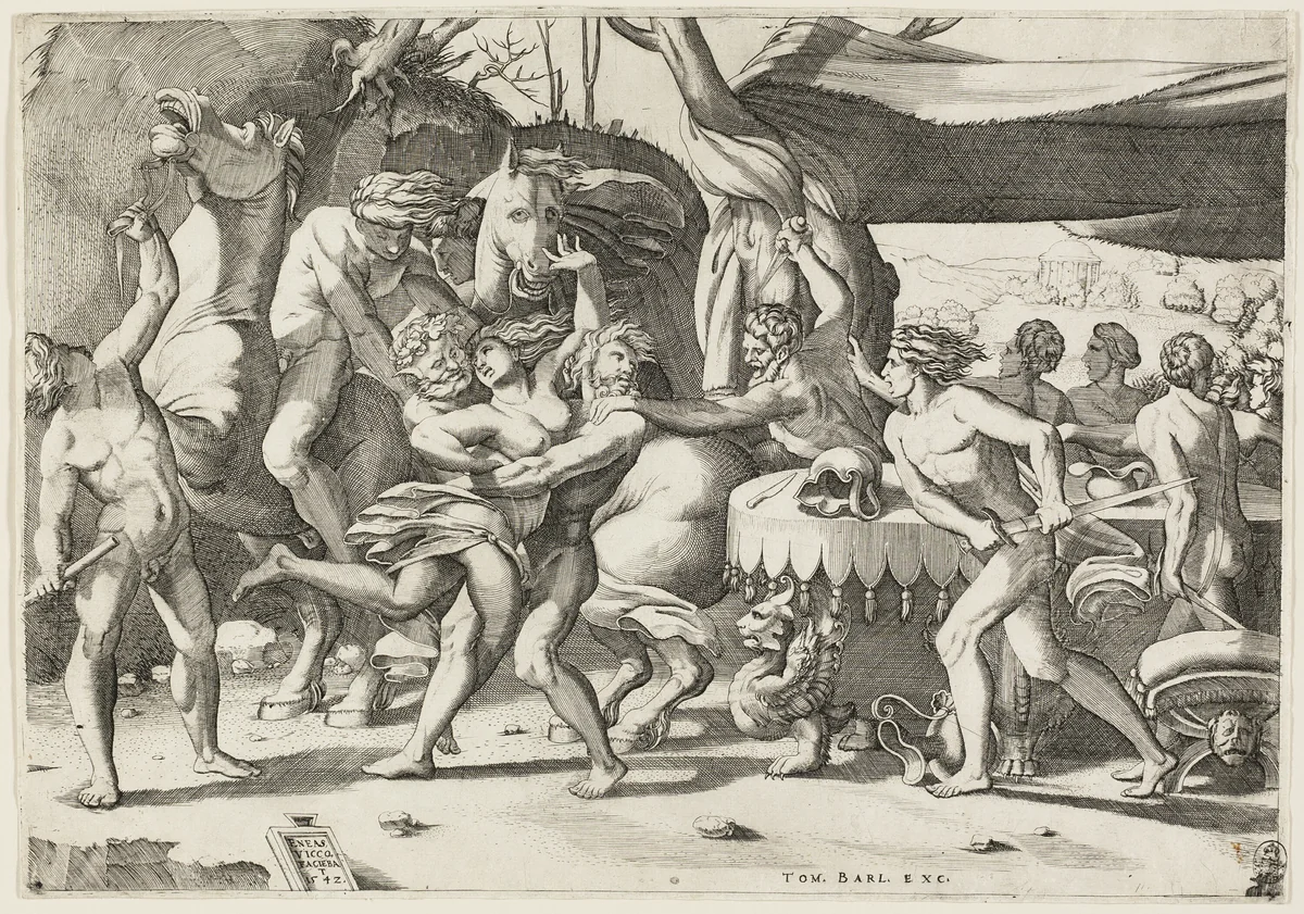 Combat of the Lapiths and Centaurs by Enea Vico, print, 1542