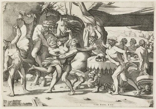 Combat of the Lapiths and Centaurs by Enea Vico, print, 1542