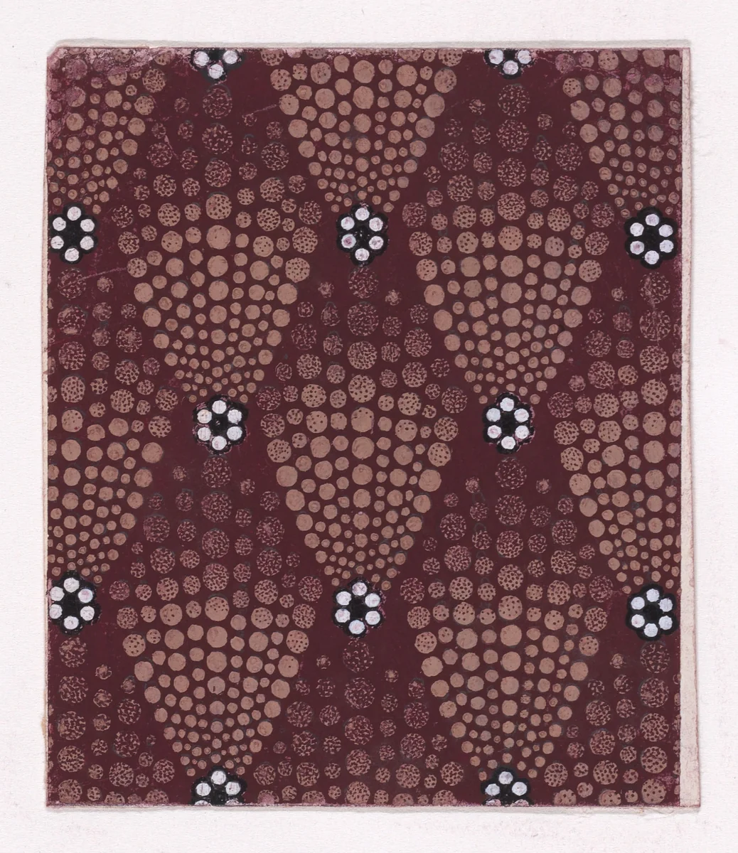 Textile Design with Rosettes of Pearls Flanked with Abstract Palmettes of Dots by anonymous, drawing, 1840