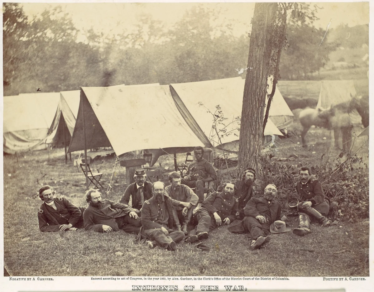 Group at Headquarters of the Army of the Potomac, Antietam, October 1862 by Alexander Gardner, photograph, 1862
