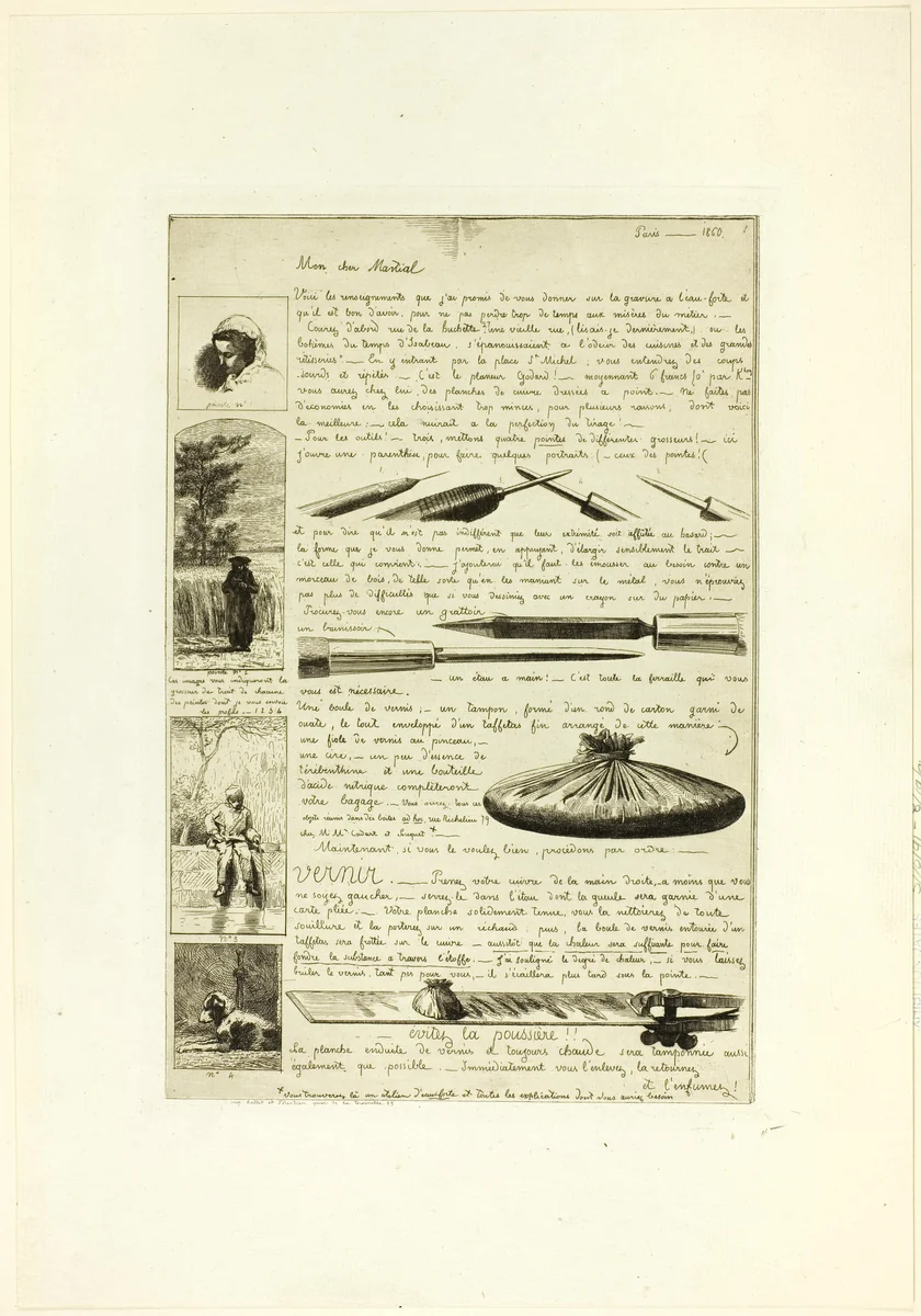 Page one, from Letter on the Elements of Etching by Adolphe Martial Potémont, print, 1864