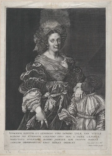 Laura Dianti with a Black Page by Aegidius Sadeler II, print, 1600-1627