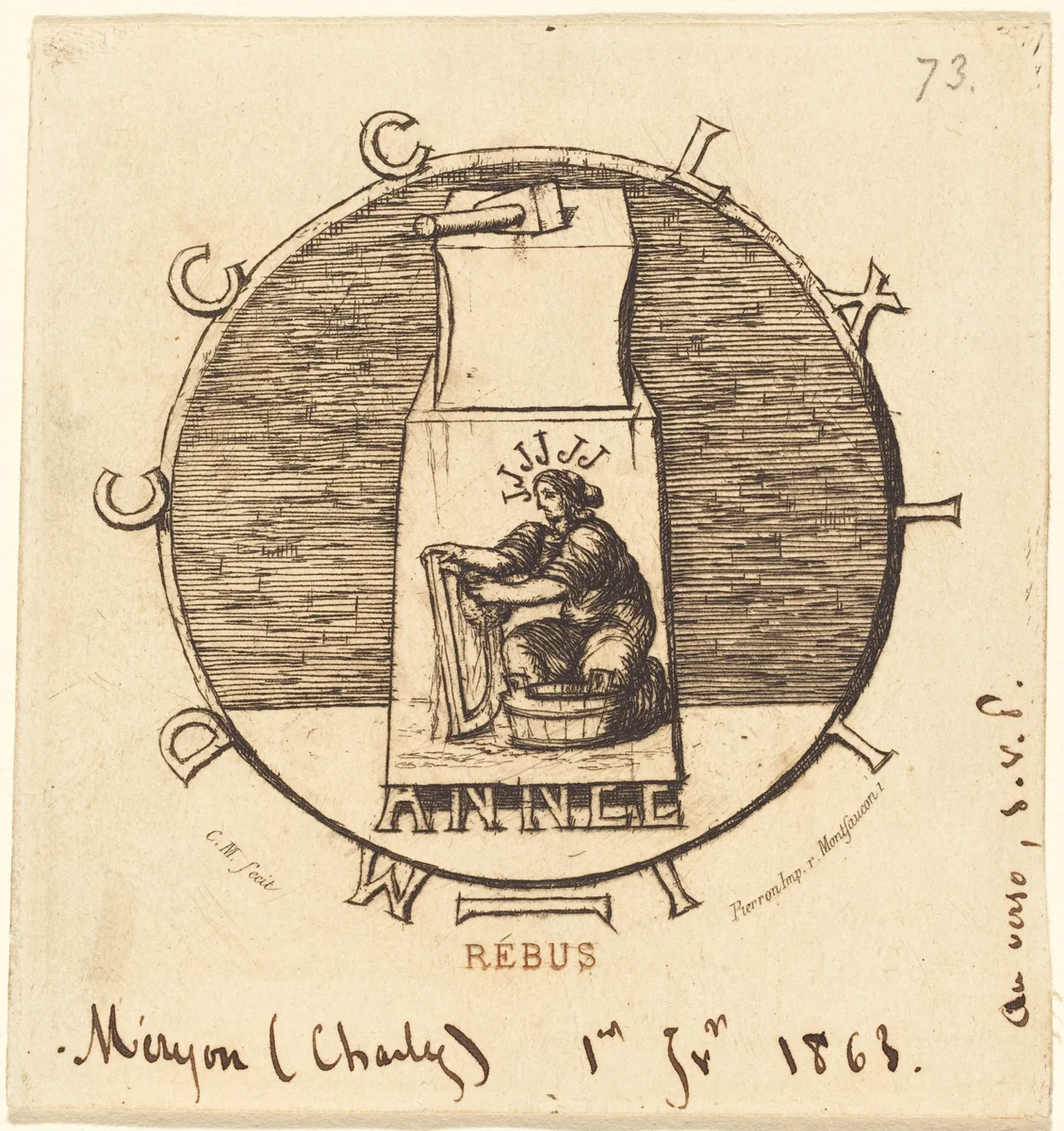 Rébus: "Ci-gît la vendetta surannée" (Rebus: "Here Lies the Ancient Vendetta") by Charles Meryon, print, 1863