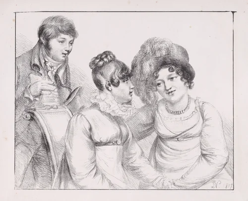Group of three figures, man and two women by Dominique Vivant Denon, print, 1817