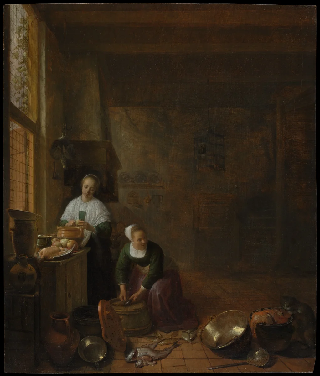 A Kitchen by Hendrick Sorgh, painting, 1638-1648