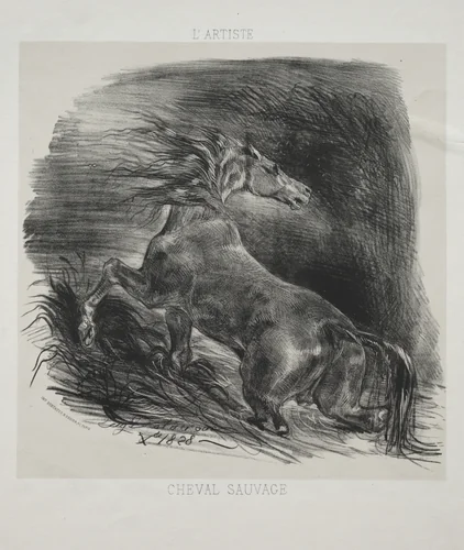 The Wild Horse, or Frightened Horse Leaving the Water by Eugène Delacroix, print, 1828