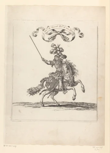 Antoine III de Gramont te paard in Romeins kostuum by François Chauveau, print, 1670