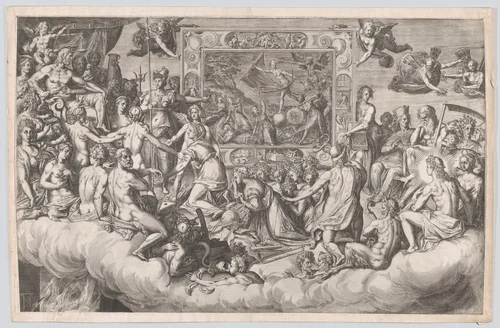 Lament of the Art of Painting (Upper Half) by Cornelis Cort, print, 1579