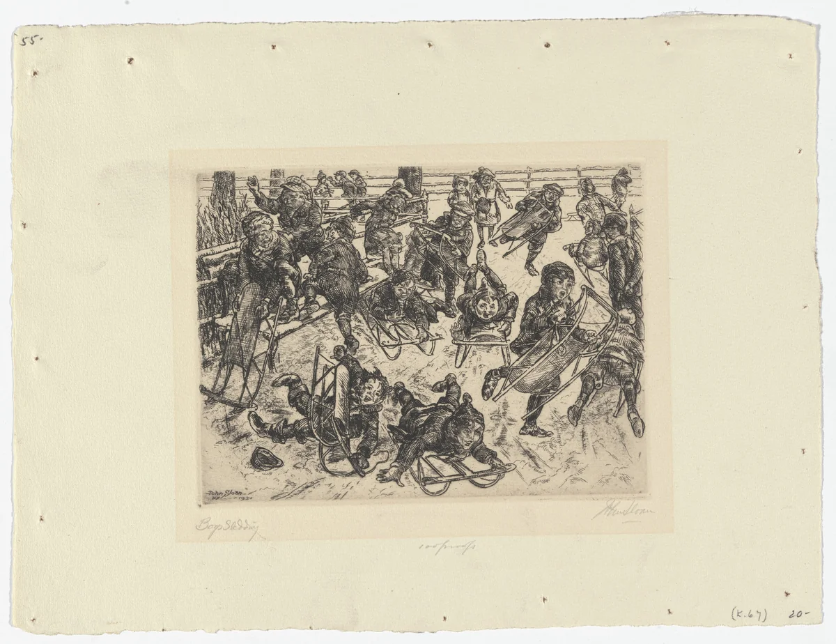 Boys Sledding by John Sloan, print, 1920