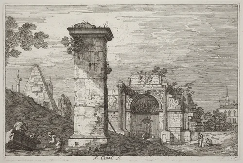 Landscape with Ruined Monuments [right] by Canaletto, print, 1735-1746