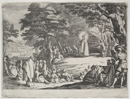 St. Amo Preaching in a Wood by Jacques Callot, print, 1616-1632
