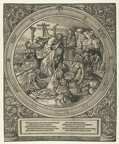 Bewening en graflegging van Christus by Unknown, print, 1517