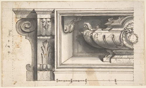 Design for a Sarcophagus or an Urn in a Niche by anonymous, drawing, 1700-1780