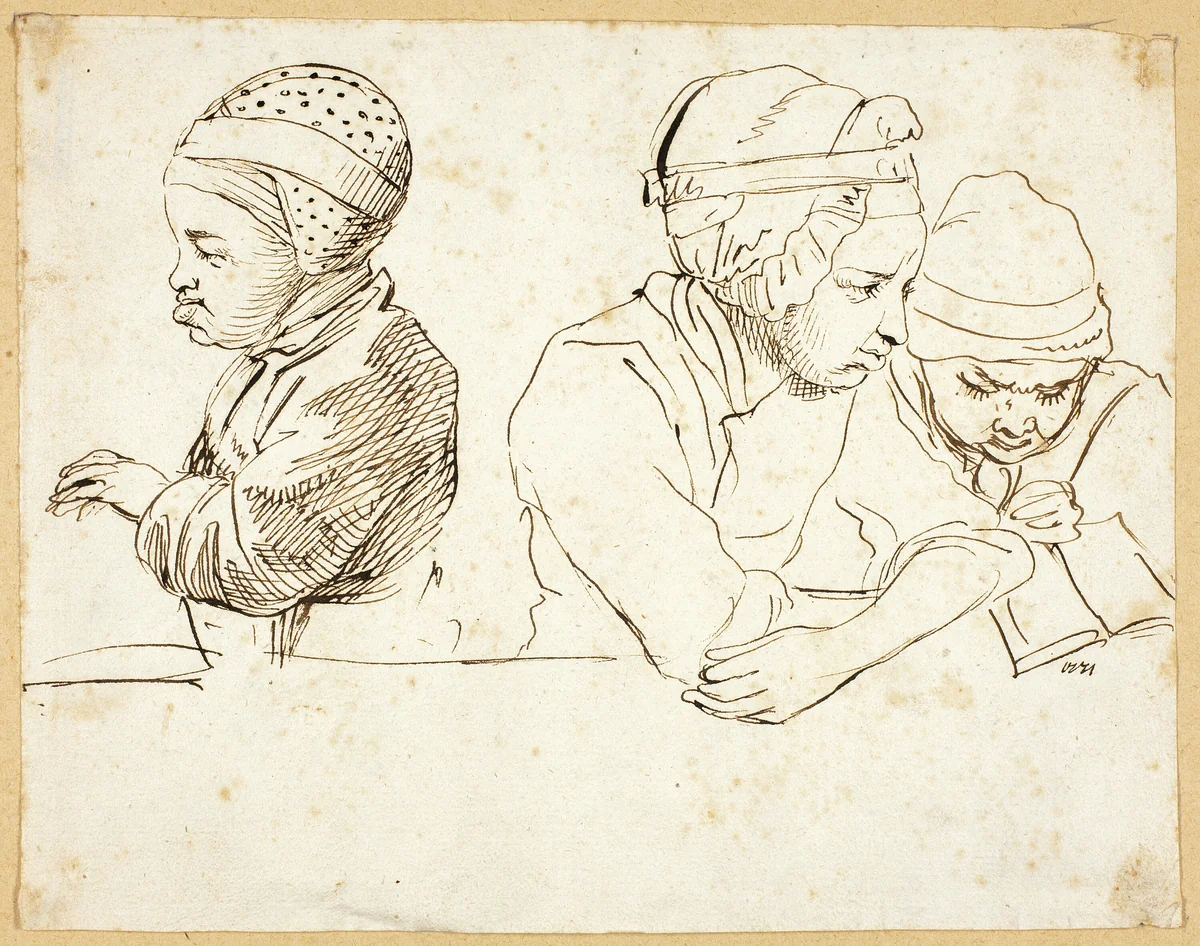 Three Children (recto); Sketches of Head, Eyes, Lips, and Flowers (verso) by Daniel Nikolaus Chodowiecki, drawing, 1700-1799