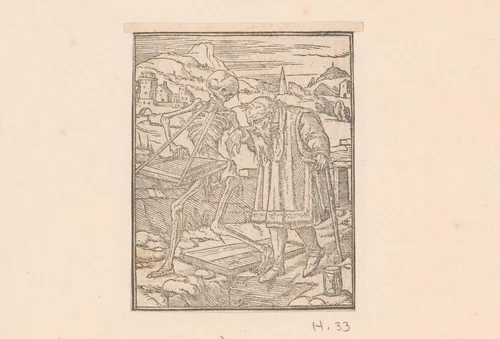 Oude man met de Dood by anonymous, print, 1547