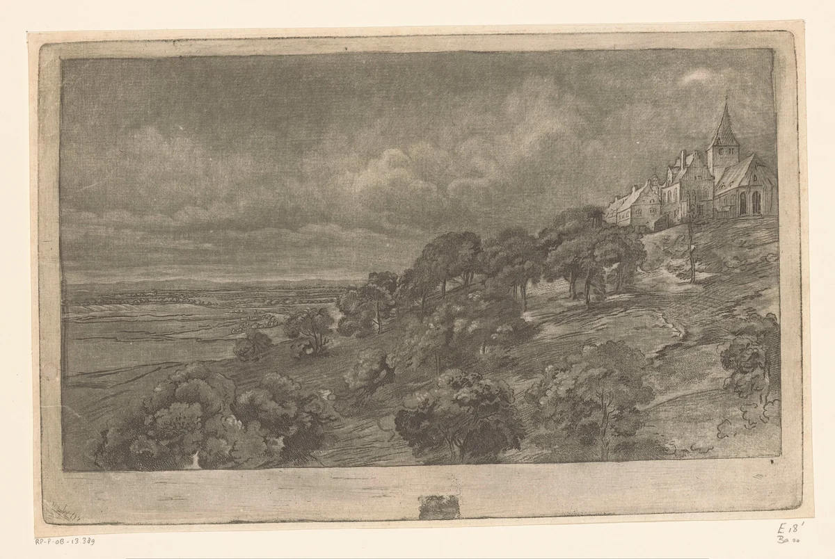 Landschap met gezicht op Hoch-Elten by Daniel Nikolaus Chodowiecki, print, 1759