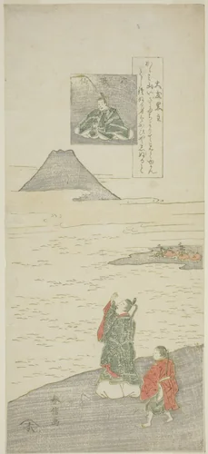 Poem by Otomo no Kuronushi, from the series "Six Famous Poets (Rokkasen)" by Suzuki Harunobu (鈴木春信), print, 1759-1770