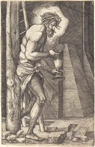 Christ as Man of Sorrows at the Foot of the Cross by Sebald Beham, print, 1520