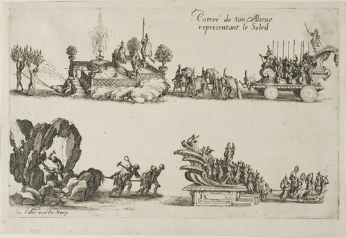 Entry of His Highness, Representing the Sun, from The Combat at the Barrier by Jacques Callot, print, 1627