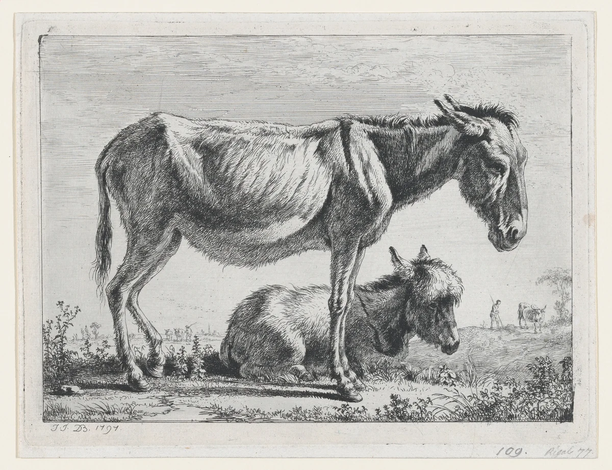 Jenny with its Foal by Jean Jacques de Boissieu, print, 1797