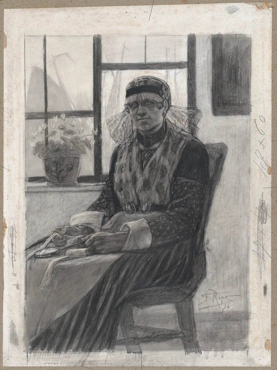 The Lace-Maker by Félicien Rops, drawing, 1876