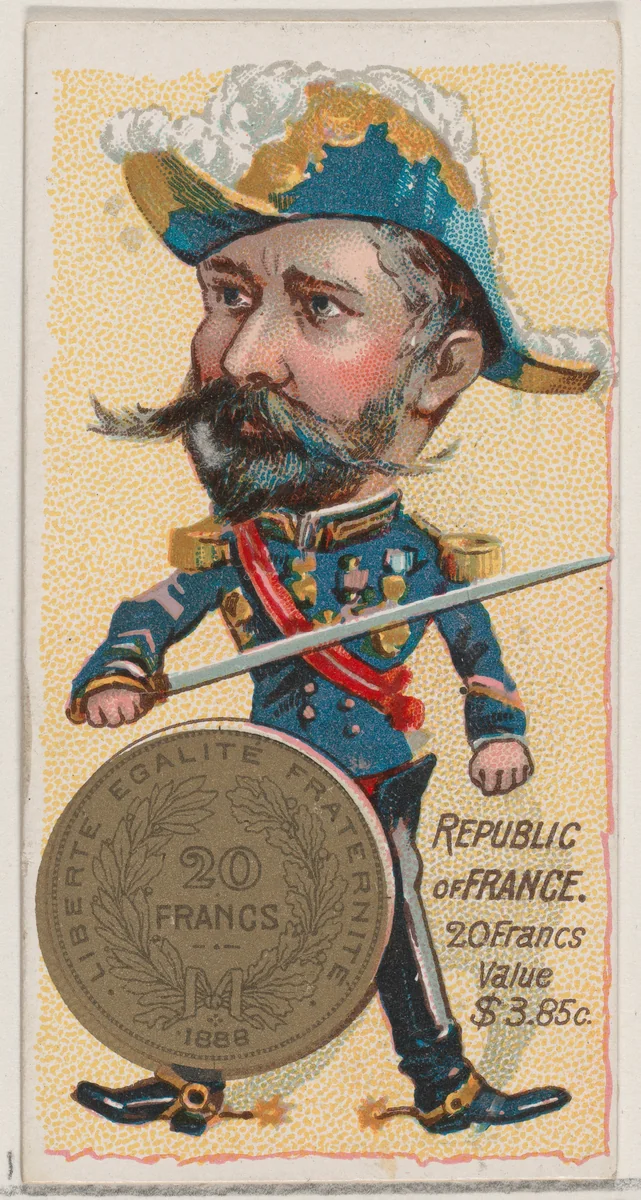 Republic of France, 20 Francs, from the series Coins of All Nations (N72, variation 2) for Duke brand cigarettes by W. Duke, Sons & Co., print, 1889
