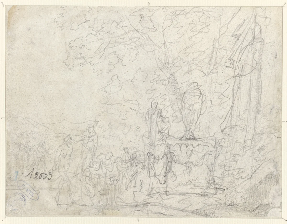 Schets van offerscène by Willem de Heusch, drawing, 1635-1692