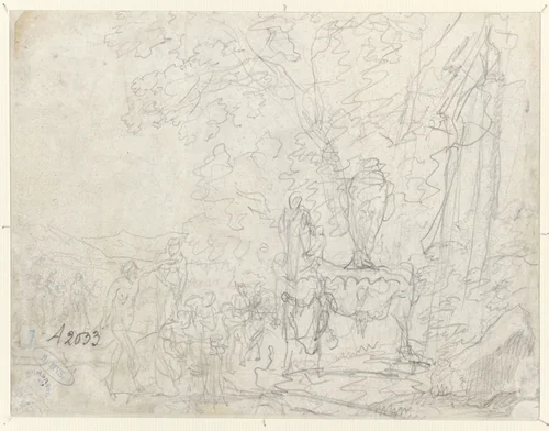 Schets van offerscène by Willem de Heusch, drawing, 1635-1692